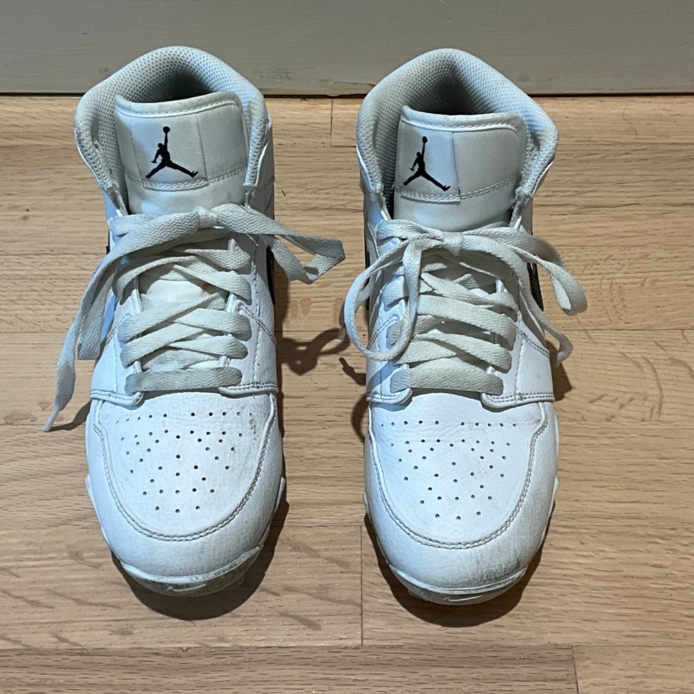 Nike Jordan 1 mid boys football cleats White with Black Logo